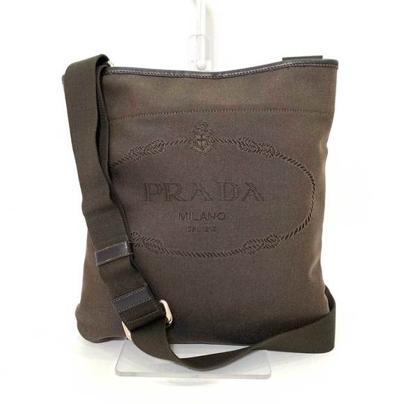 PRADA Bag Shoulder Brown Tea Embroidery Square Flat Ladies Men's Jacquard Can... - Picture 1 of 6